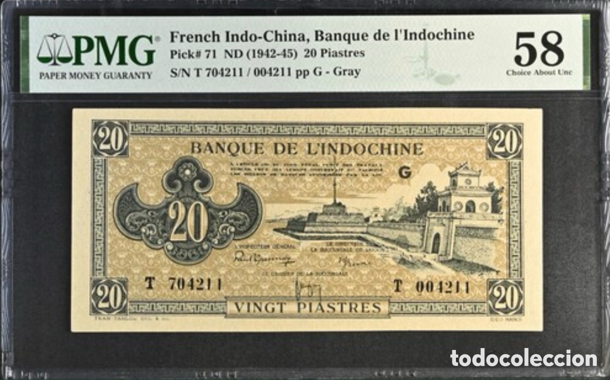 Billetes extranjeros: Billete 20 piastre Indochina 1942 PMG 58 p71