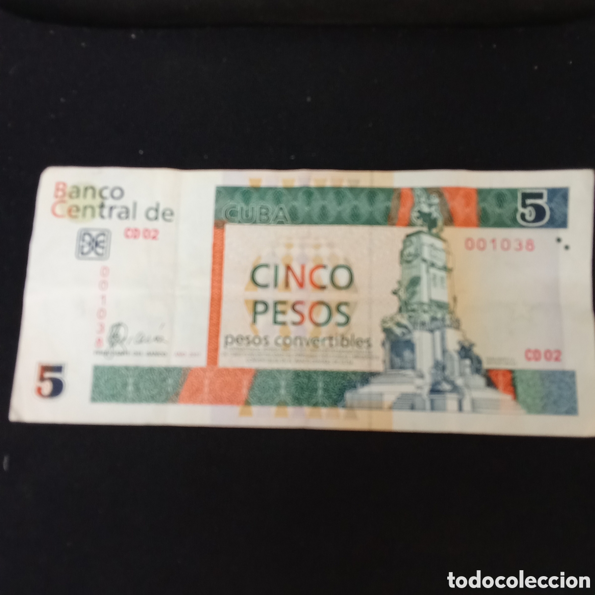 Billetes extranjeros: Cuba 5 pesos a&ntilde;o 2007