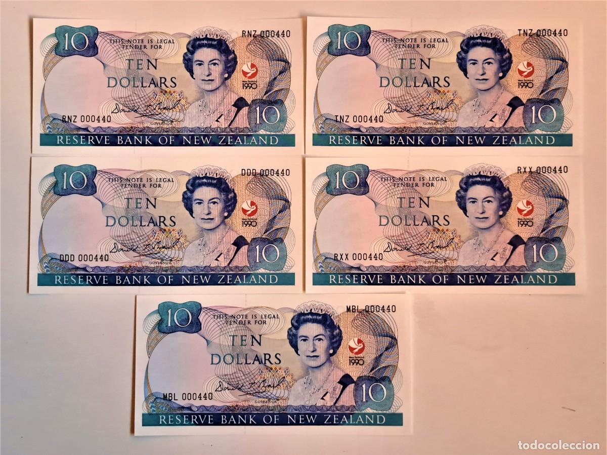 International Banknotes: NEW ZELAND 10 DOLLARS X 5 BILLETES MISMA SERIE Y NUMERACION BAJA, MUY RAROS Y VALIOSOS