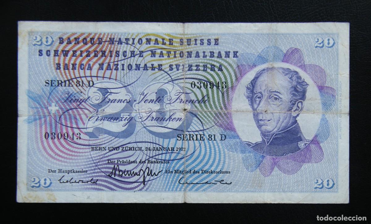 Billetes extranjeros: SUIZA BILLETE DE 20 FRANCOS 1972 CIRCULADO