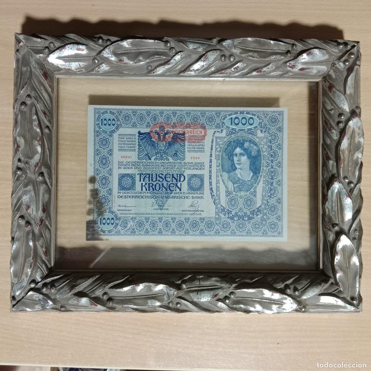 Billetes extranjeros: BILLETE 1.000 CORONAS - AUSTRIA - A&Ntilde;O 1902, EN PRECIOSO MARCO MADERA Y CRISTAL DOBLE.