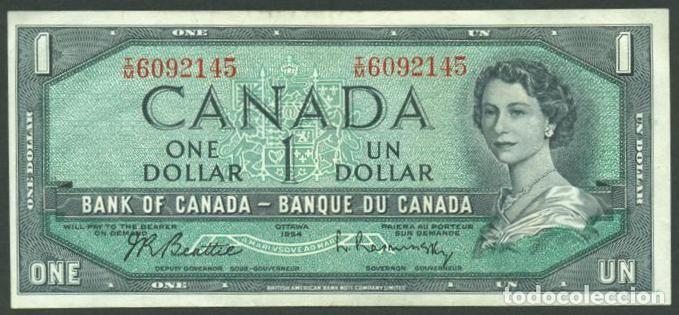 Billetes extranjeros: CANADA. 1 dolar 1954 (1961-72). Pick 75b. Beattie - Rasminsky. Impresora BABNC
