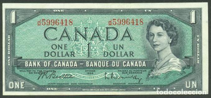 Billetes extranjeros: CANADA. 1 dolar 1954 (1961-72). Pick 75b. Beattie - Rasminsky. Impresora BABNC