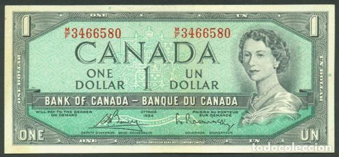 Billetes extranjeros: CANADA. 1 dolar 1954 (1972-73). Pick 75c. Bouey - Rasminsky. Impresora BABNC
