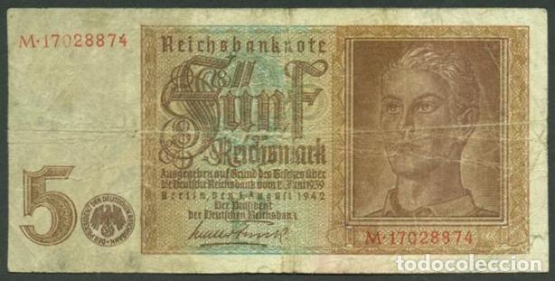 Billetes extranjeros: ALEMANIA. III reich. II G.M. 5 reichsmark 1942. Pick 186.