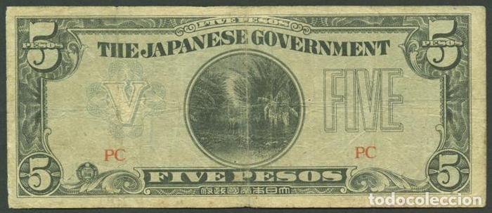 Billetes extranjeros: FILIPINAS. Ocupacion japonesa II G.M. 5 pesos (1942). Pick 107. Letras PC.