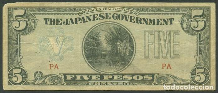 Billetes extranjeros: FILIPINAS. Ocupacion japonesa II G.M. 5 pesos (1942). Pick 107. Letras PA.