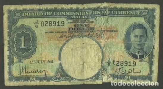 Billetes extranjeros: MALAYA & Estados de Estrecho. 1 $ 1.7.1941. Pick 11.