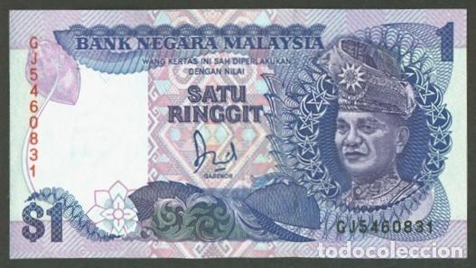 Billetes extranjeros: MALASIA (MALAYSIA). 1 ringgit (1989). Pick 27b. Hilo plateado segmentado.