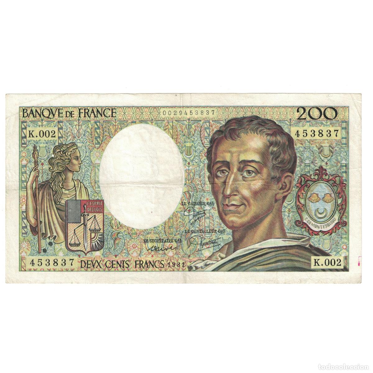 Billetes extranjeros: [#244709] Francia, 200 Francs, Montesquieu, 1981, K.002 453847, BC+, Fayette:70.1, KM:155a