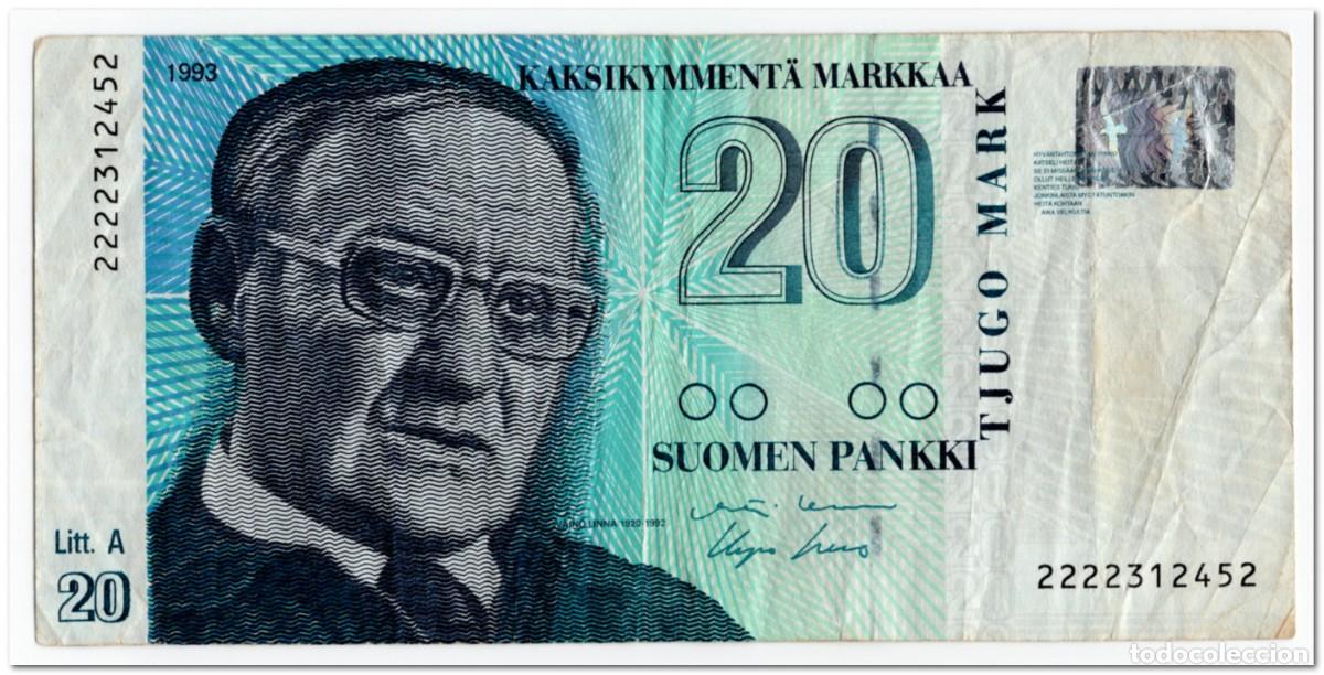 Billetes extranjeros: FINLAND,20 MARKKAA,1993,P.122,FINE