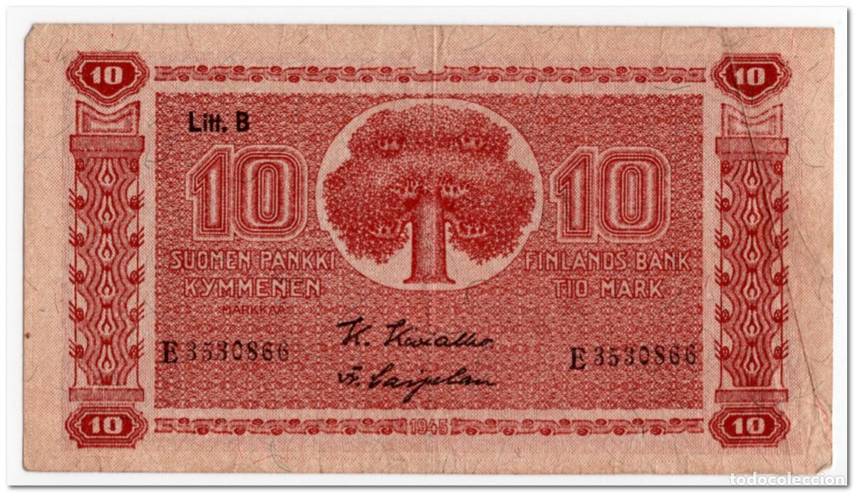 Billetes extranjeros: FINLAND,10 MARKKAA,1945 ( 1948) P.85,aVF