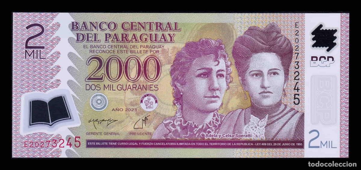 Billetes extranjeros: Paraguay 2000 Guaran&iacute;es 2023 Pick 228e Pol&iacute;mero Sc Unc