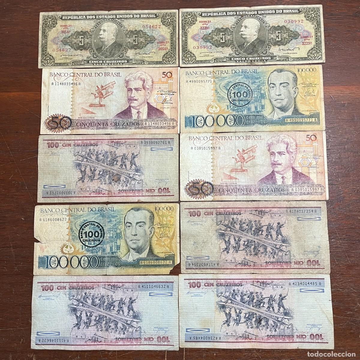 Billetes extranjeros: Lot 10 Brazil Original Old Banknotes / Billetes / Banconote - 054622