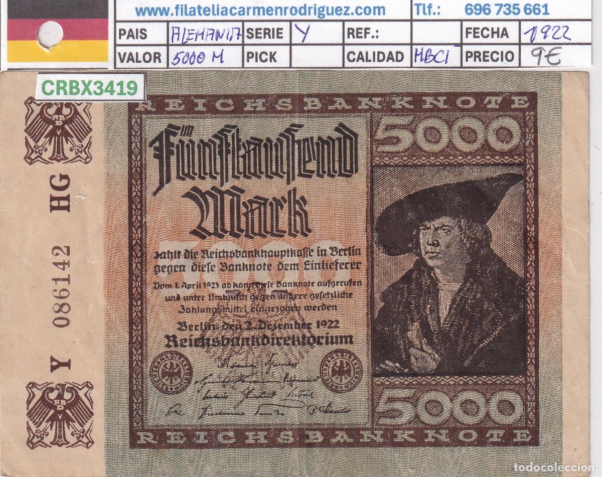 Billetes extranjeros: CRBX3419 BILLETE ALEMANIA 5000 MARCOS 1922 SERIE Y MBC