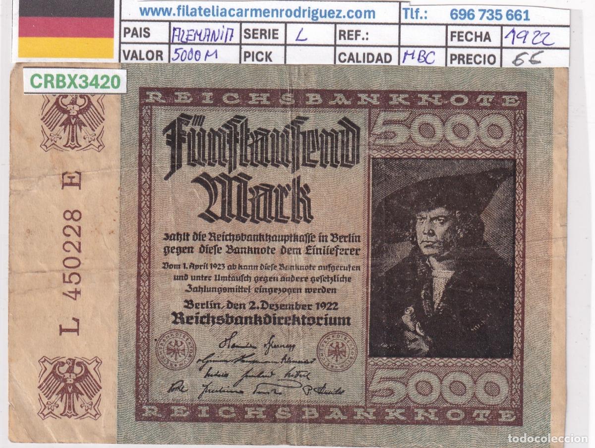 Billetes extranjeros: CRBX3420 BILLETE ALEMANIA 5000 MARCOS 1922 SERIE L MBC