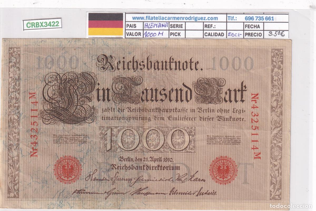 Billetes extranjeros: CRBX3422 BILLETE ALEMANIA 1000 MARCOS 1910 SERIE M EBC-
