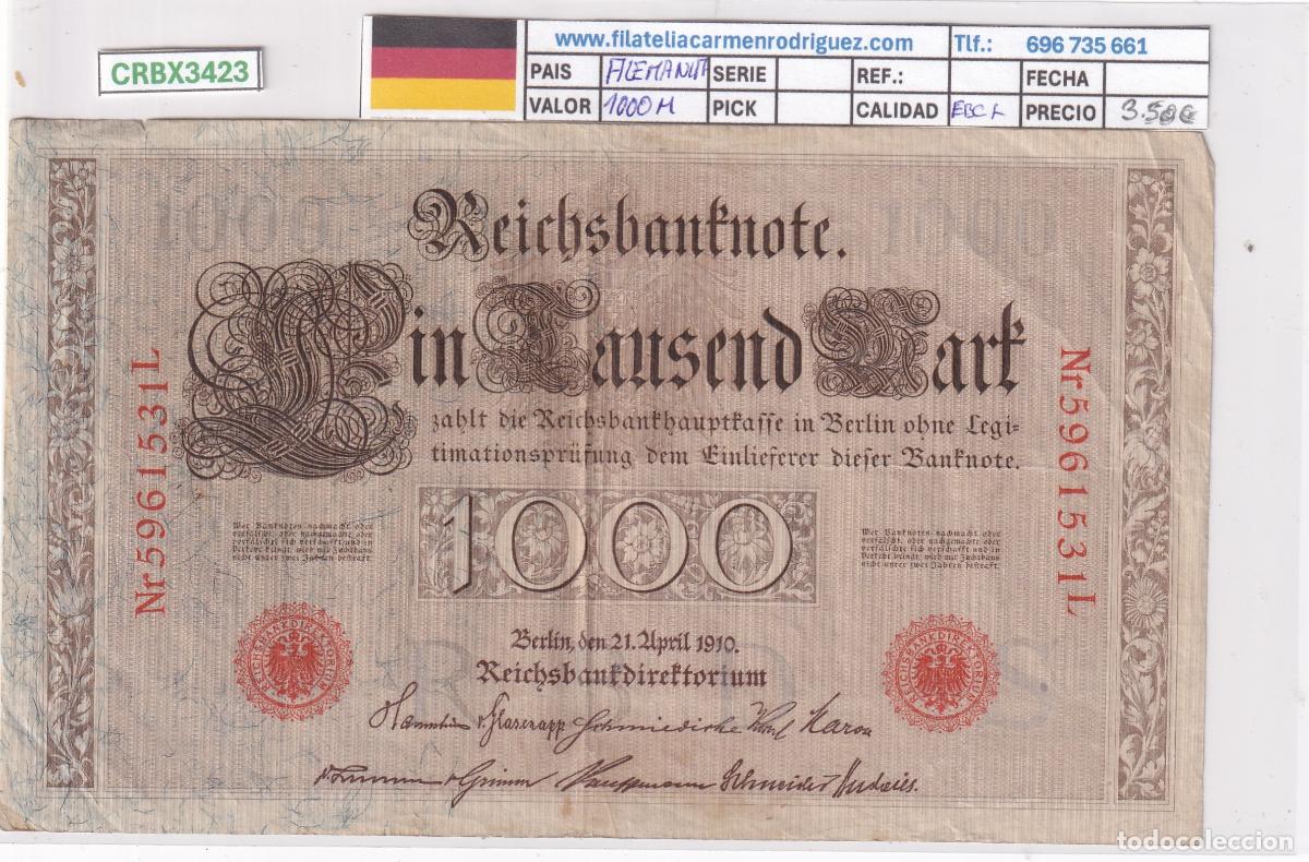 Billetes extranjeros: CRBX3423 BILLETE ALEMANIA 1000 MARCOS 1910 SERIE L EBC-