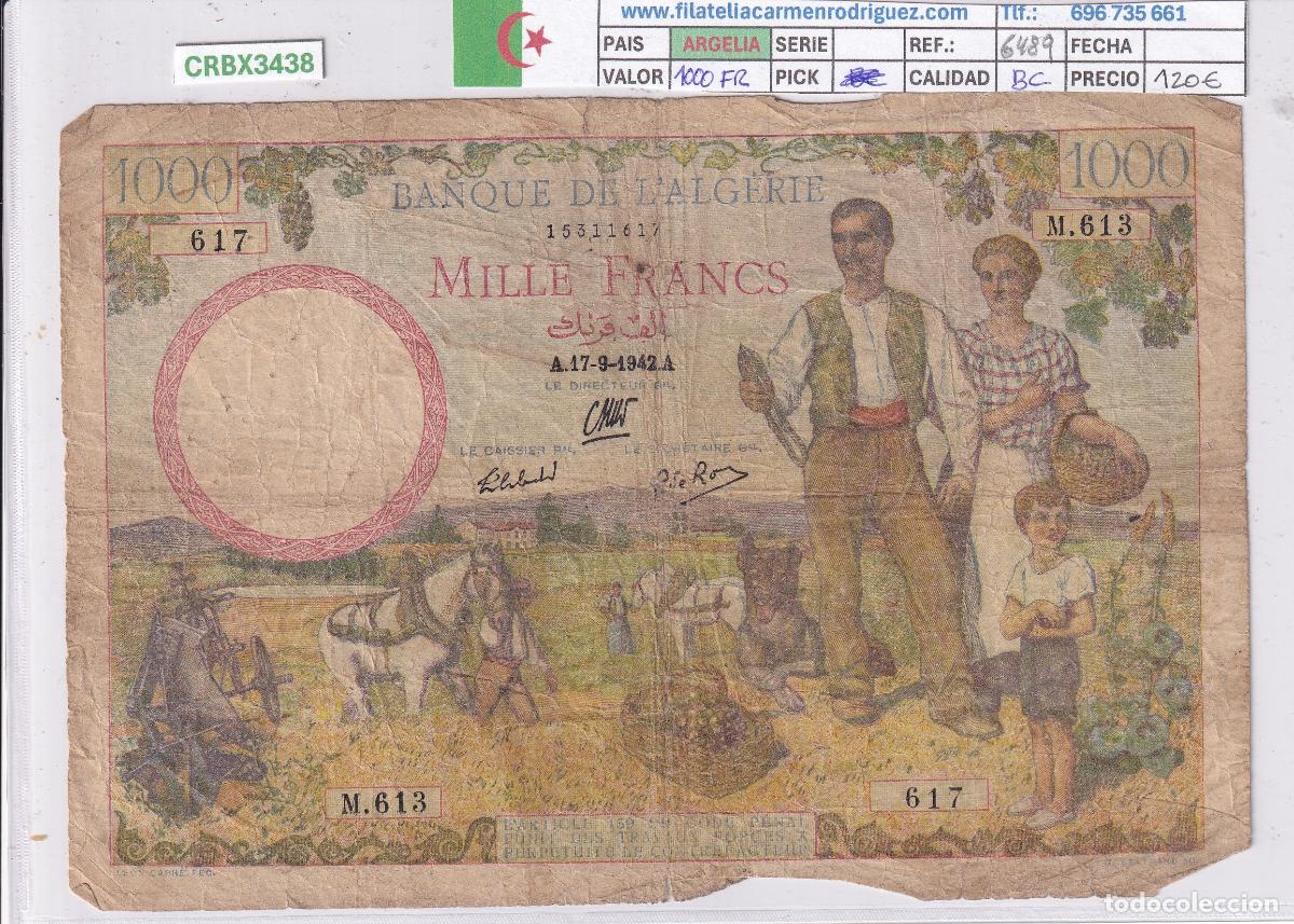 Billetes extranjeros: CRBX3438 BILLETE ARGELIA 1000 FRANCOS 1942 SERIE M BC