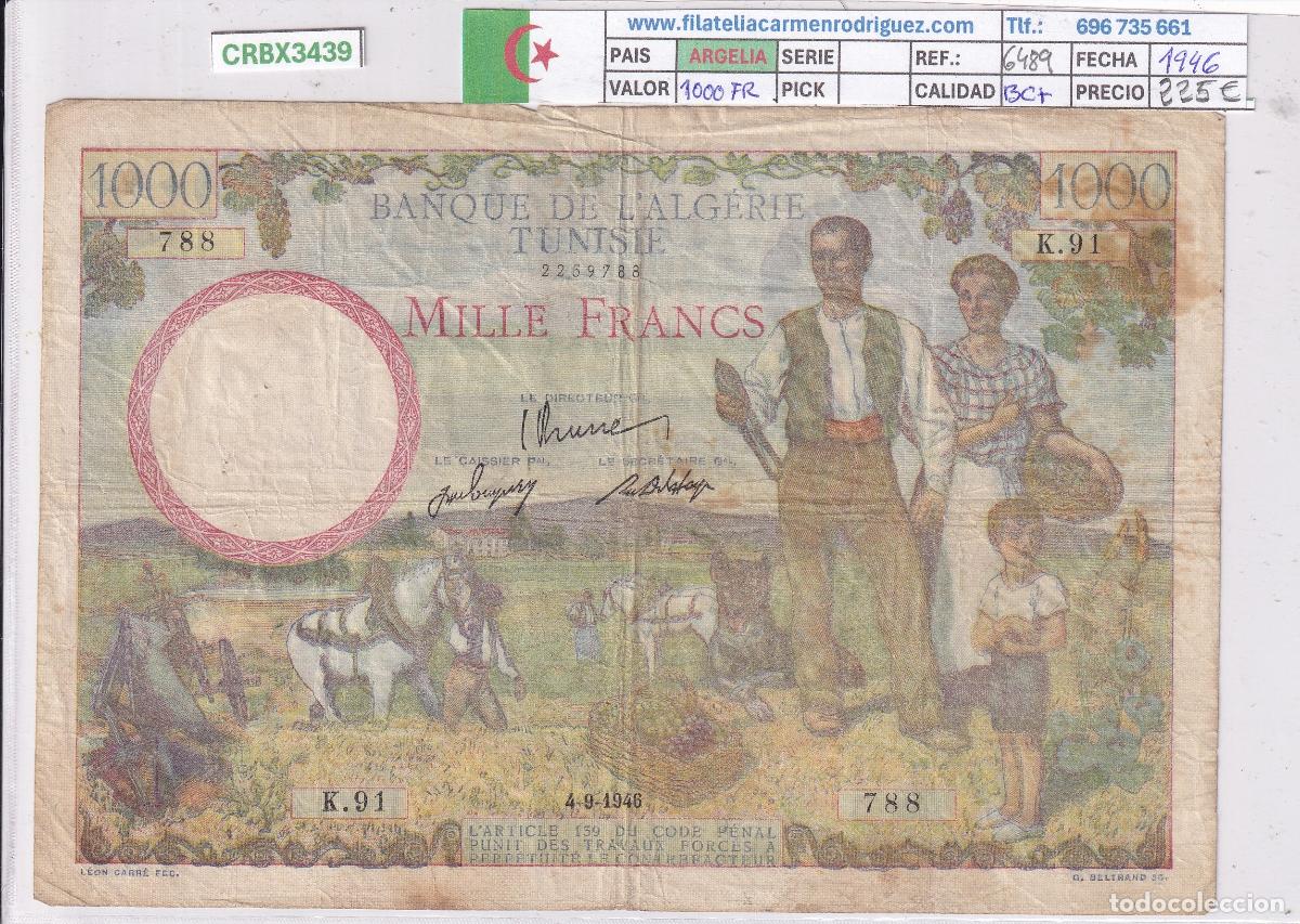 Billetes extranjeros: CRBX3439 BILLETE ARGELIA 1000 FRANCOS 1946 SERIE K BC+