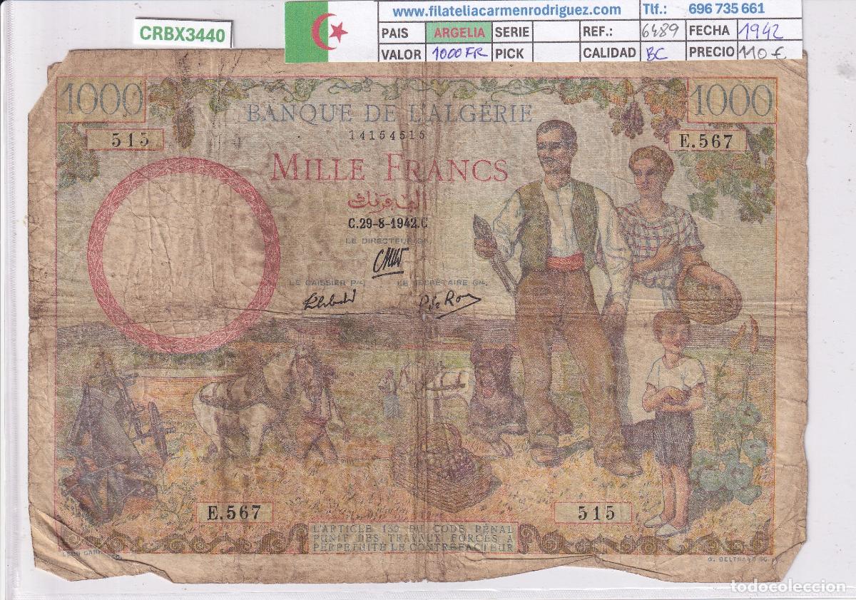Billetes extranjeros: CRBX3440 BILLETE ARGELIA 1000 FRANCOS 1942 SERIE E BC