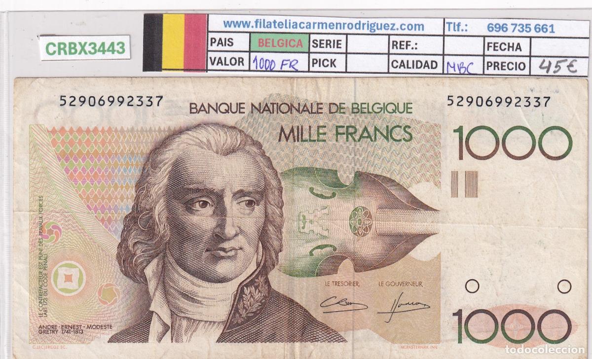 Billetes extranjeros: CRBX3443 BILLETE BELGICA 1000 FRANCOS ND MBC
