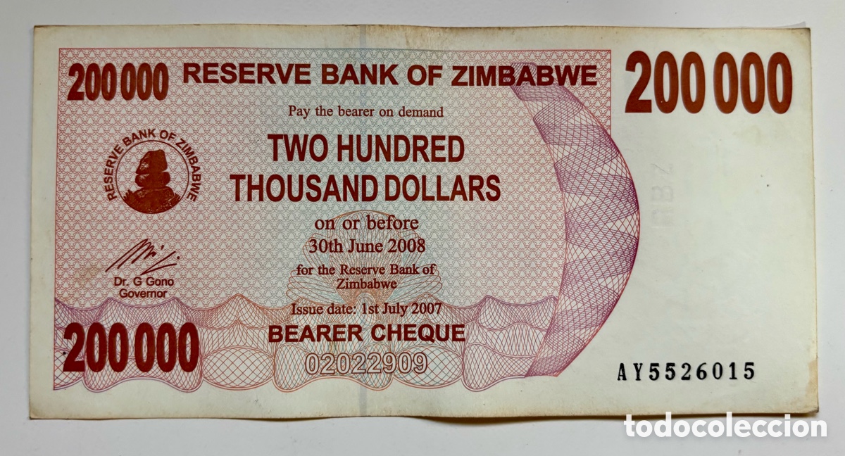Billetes extranjeros: Billete ZIMBABWE 200000 Dolares 2007-2008