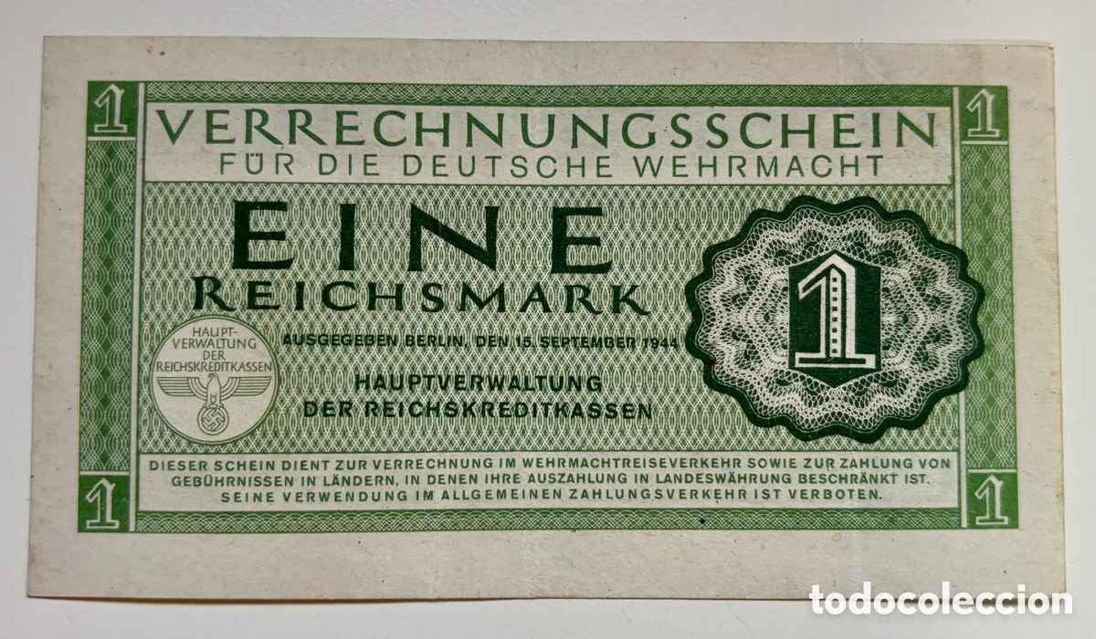Billetes extranjeros: Billete ALEMANIA NAZI 1 Marco 1944 ReichsMark