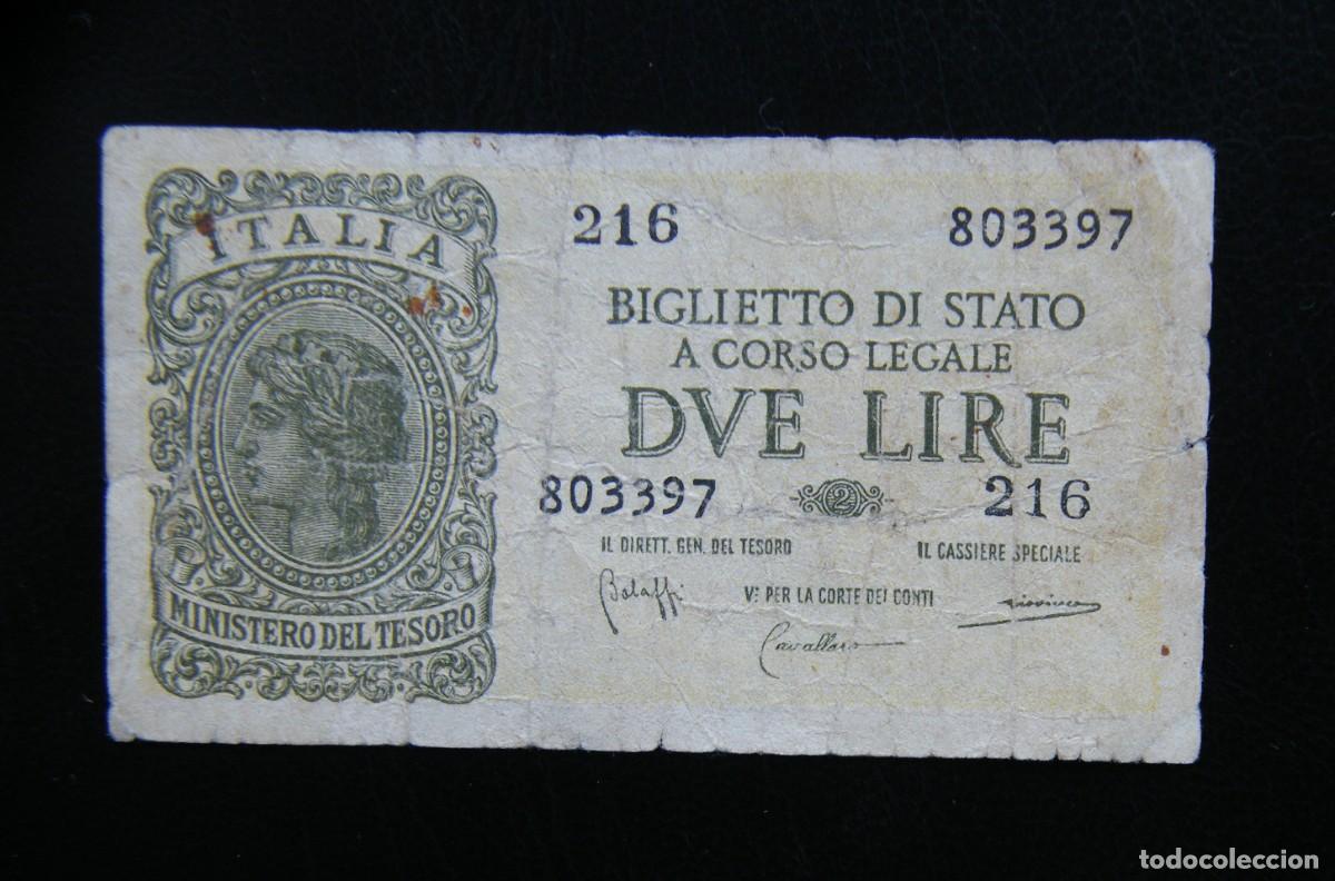 Billetes extranjeros: ITALIA BILLETE DE 2 LIRAS 1944 CIRCULADO