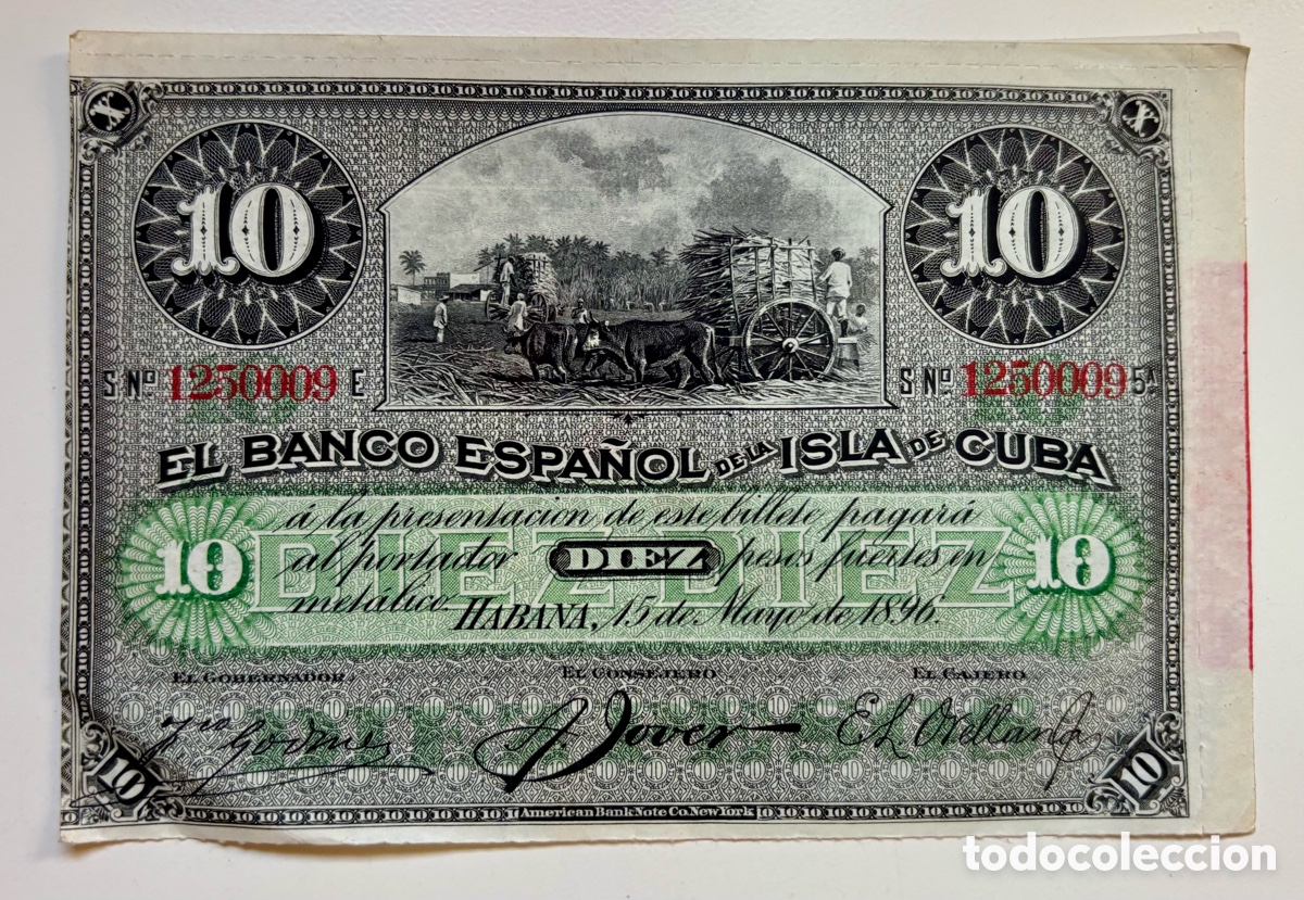 Billetes extranjeros: Billete 10 Pesos 1896 BANCO ESPA&Ntilde;OL DE LA ISLA DE CUBA. Sobrecarga PLATA