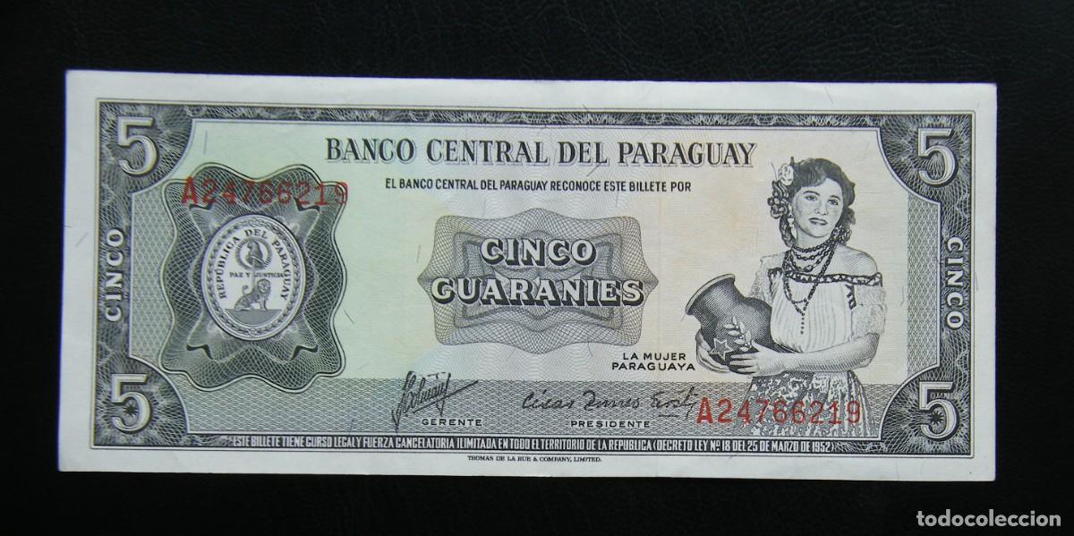 Notas Internacionais: PARAGUAY BILLETE DE 5 GUARANIS 1952 EXCELENTE