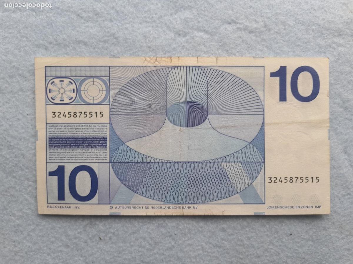 International Banknotes: Holanda. 10 Gulden. &Aacute;msterdam, 25 de Abril de 1968.