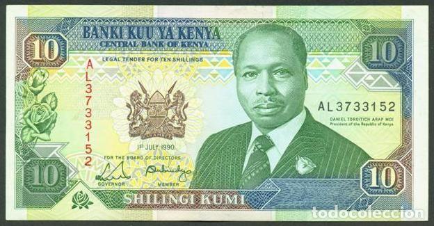 Billetes extranjeros: KENIA (KENYA). 10 shilingi 1.7. 1990