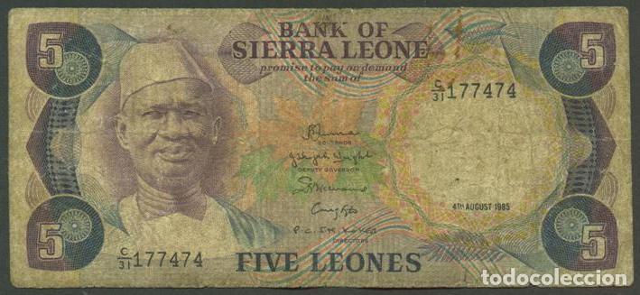 Billetes extranjeros: SIERRA LEONE. 5 leones 4.8. 1985. Pick 7 g.