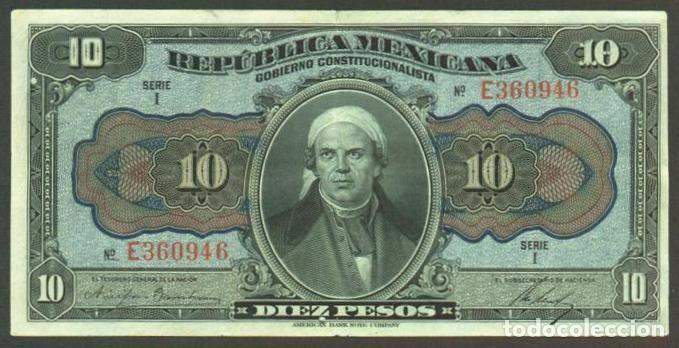 Internationale Banknoten: MEXICO (Revolucion). Republica Mexicana Gobierno Constitucionalista. 10 pesos D.1915. Pick S686.