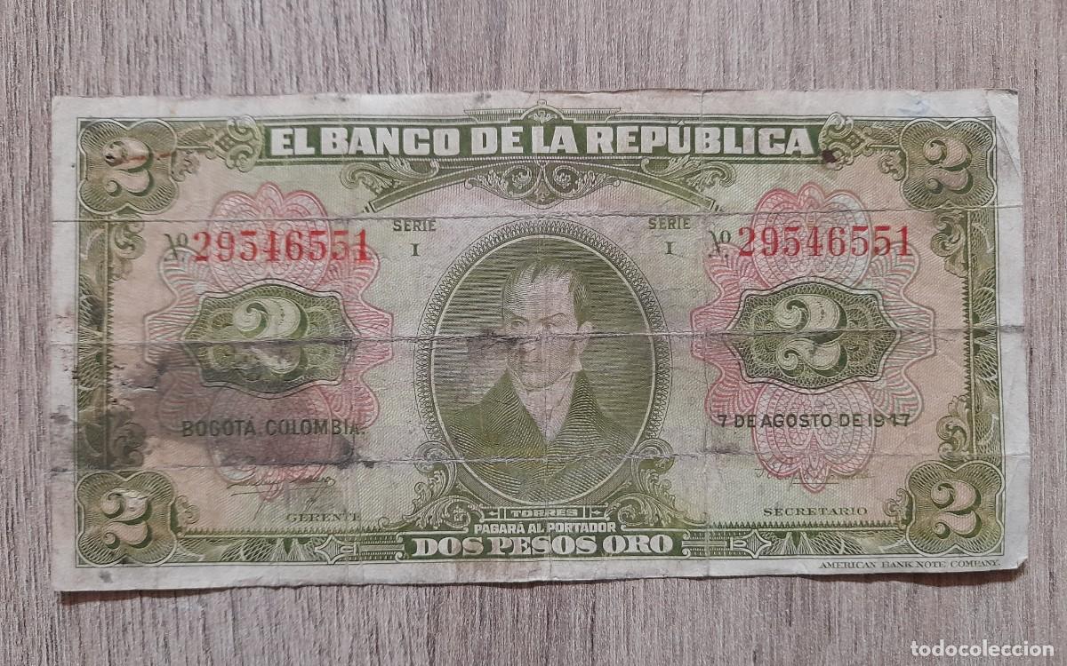 Billetes extranjeros: BILLETE 2 PESOS ORO A&Ntilde;O 1917 COLOMBIA