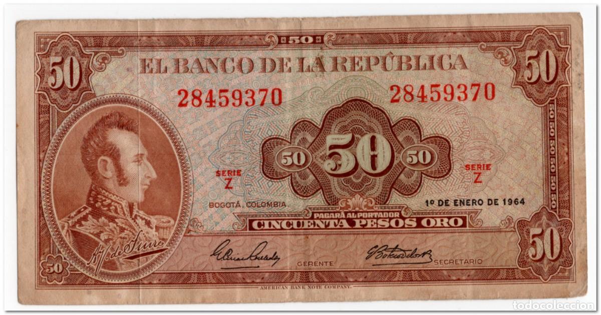 Billetes extranjeros: COLOMBIA,50 PESOS ORO,1964,P.402b,VF