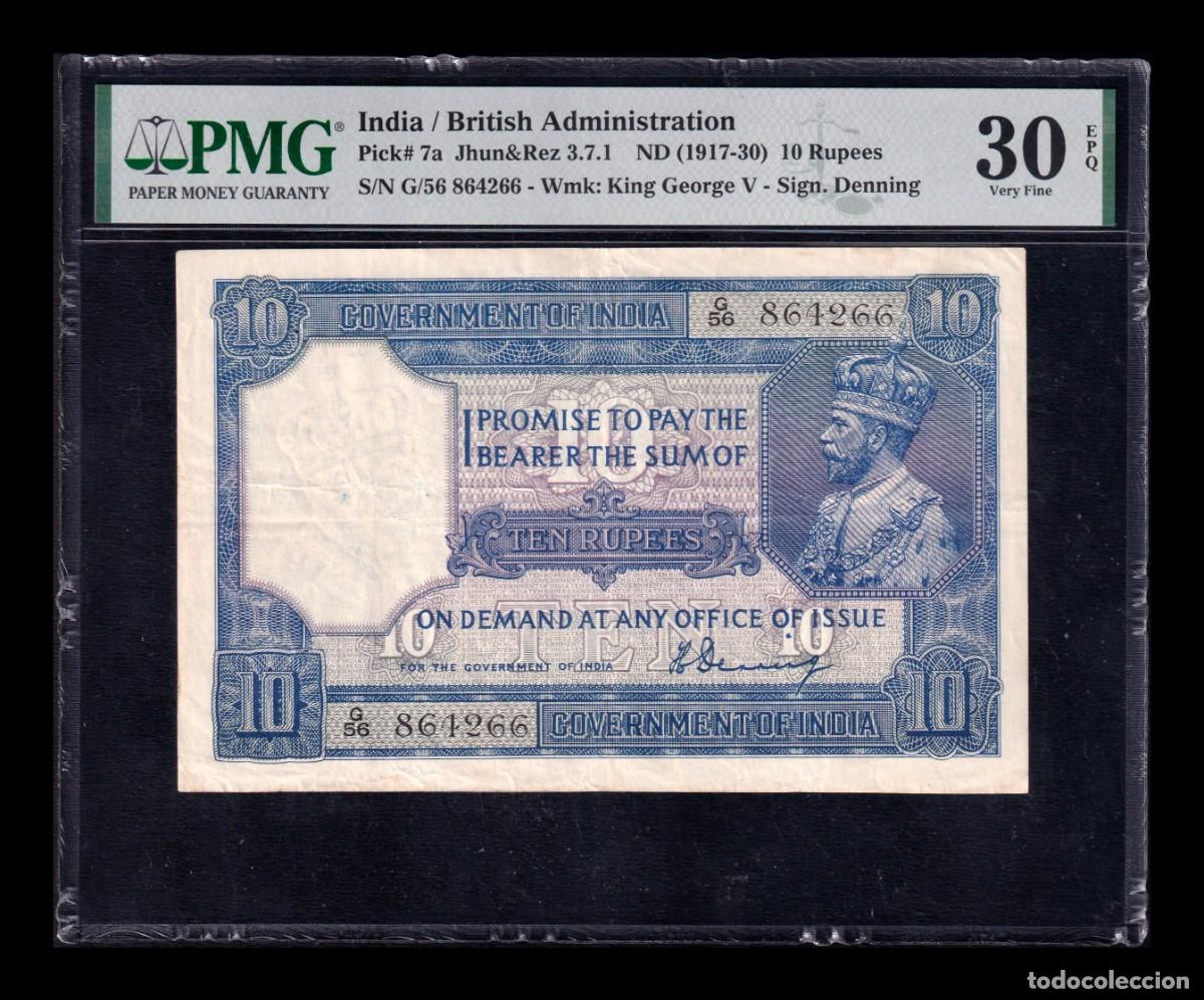Billetes extranjeros: India 10 Rupias George V 1917 Pick 7a PMG 30 EPQ Mbc Vf