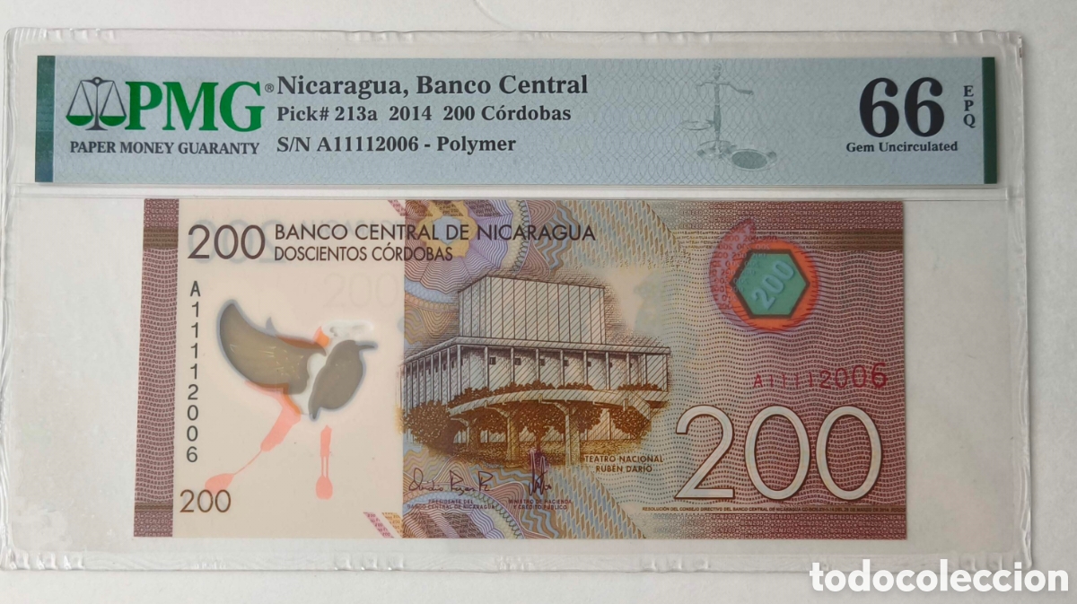 Billetes extranjeros: Nicaragua. 200 c&oacute;rdobas.2014. Teatro Nacional y Gueg&uuml;ense. Pick 213. Certificado