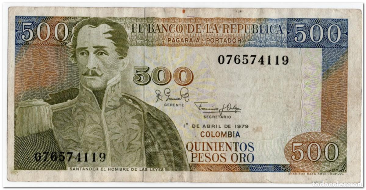 Billetes extranjeros: COLOMBIA,500 PESOS ORO,1979,P.420b,FINE