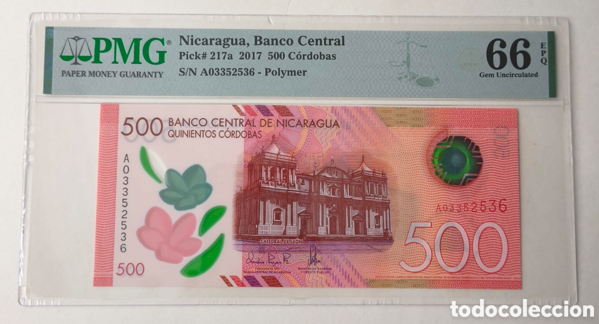 Billetes extranjeros: Nicaragua. 500 c&oacute;rdobas.2017. Catedral de Le&oacute;n y volc&aacute;n Momotombo. Pick 214. Certificado