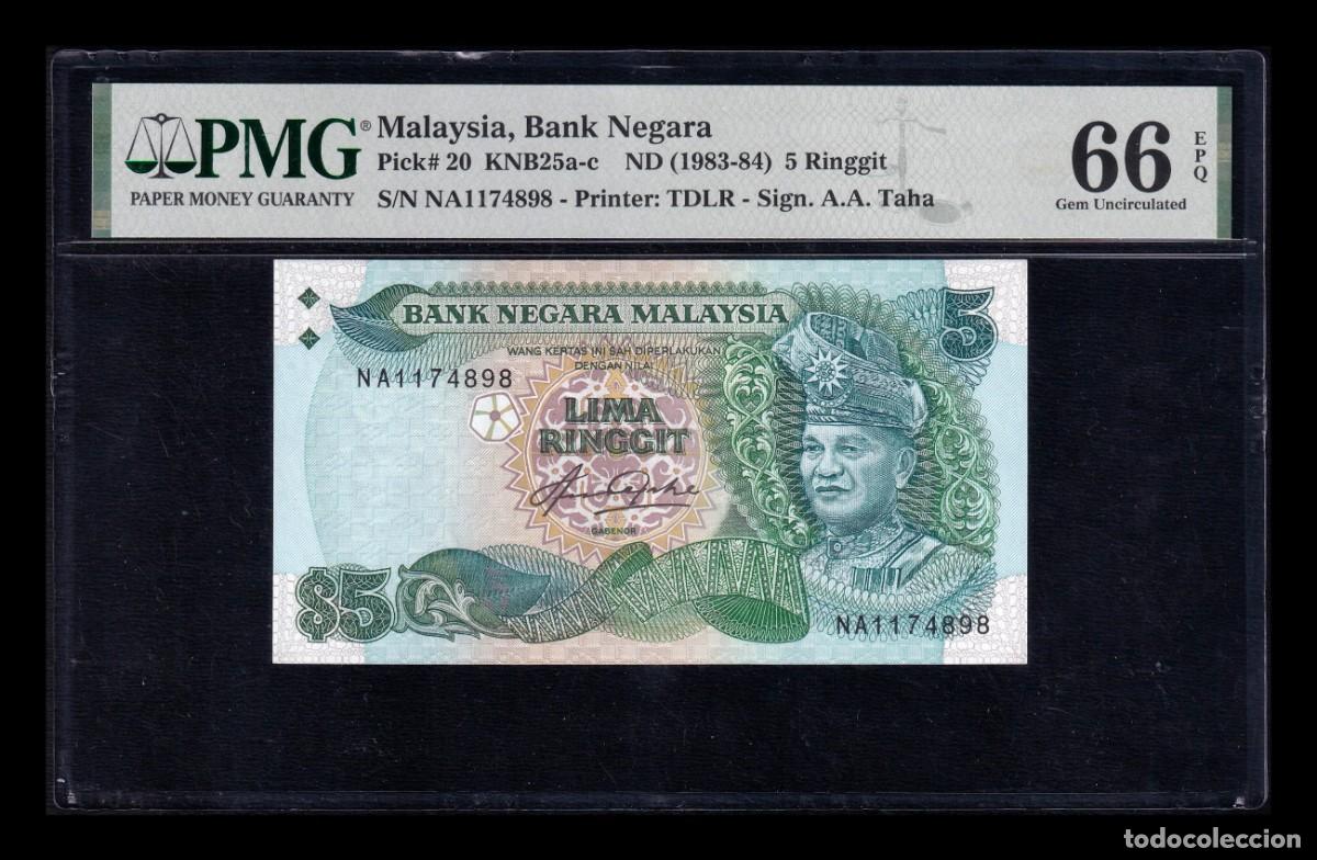 Billetes extranjeros: Malasia 5 Ringgit Tuanku Abdul Rahman 1983-1984 Pick 20 PMG 66 EPQ Sc Unc