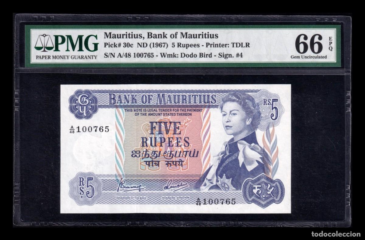 Billetes extranjeros: Mauricio 5 Rupias Elizabeth II 1967 Pick 30c PMG 66 EPQ Sc Unc