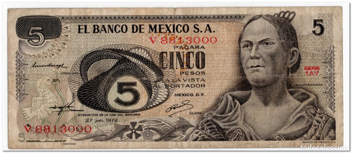 Billetes extranjeros: MEXICO,5 PESOS,1972,P.62c,CIRCULATED