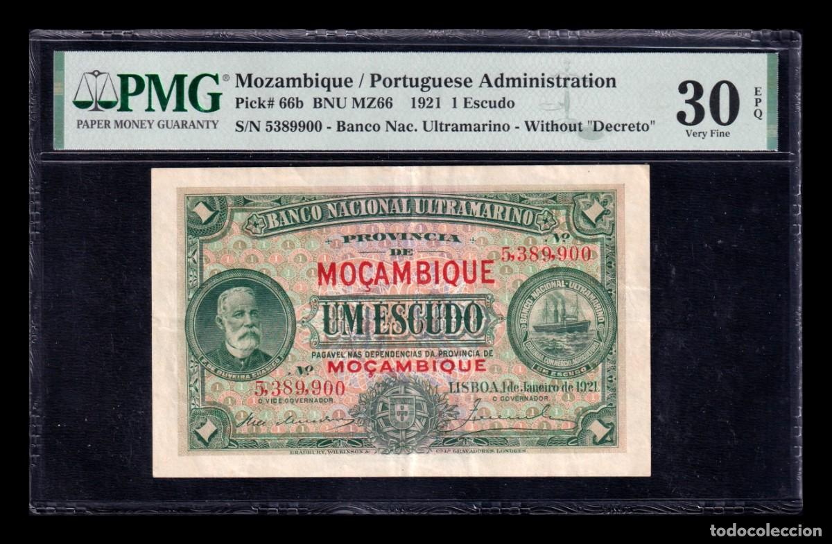 Billetes extranjeros: Mozambique 1 Escudo Francisco de Oliveira 1921 Pick 66b PMG 30 EPQ Mbc Vf