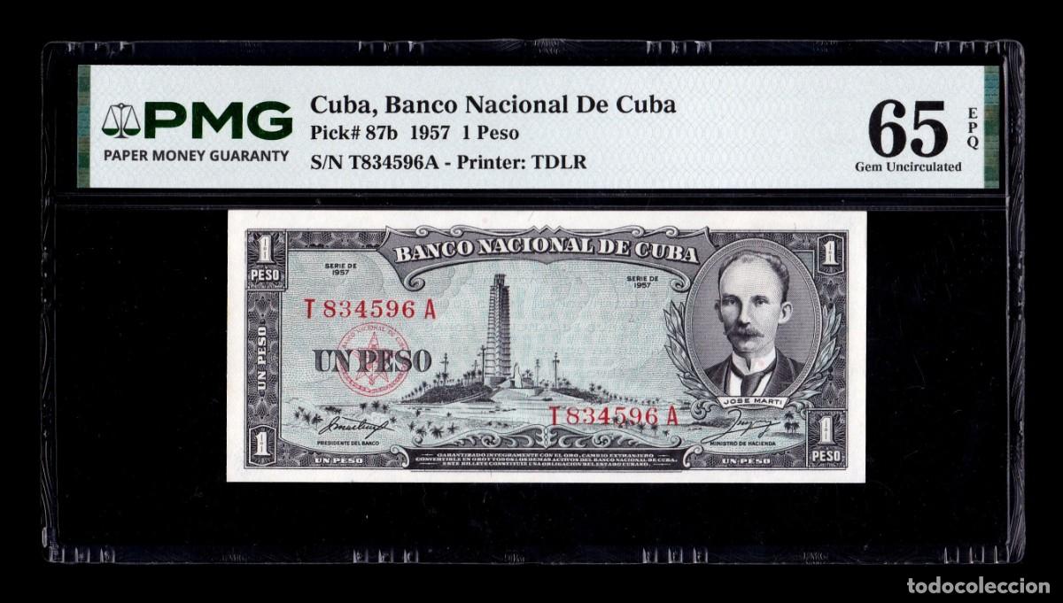 Billetes extranjeros: Cuba 1 Peso Jos&eacute; Mart&iacute; 1957 Pick 87b PMG 65 EPQ Sc Unc
