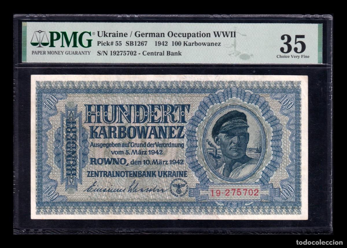 Billetes extranjeros: Ucrania 100 Karbowanez 1942 Pick 55 PMG 35 Mbc/+ Vf/+