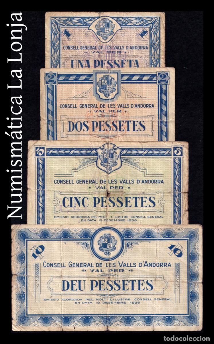 Billetes extranjeros: Andorra Guerra Civil Set 4 billetes 1 2 5 10 Pesetas 1936 Pick 1 2 3 4 Bc F