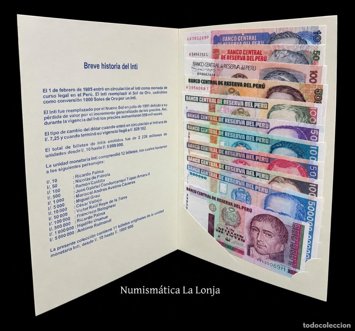 Billetes extranjeros: Per&uacute; Colecci&oacute;n de Billetes Originales de la Familia del Inti 1985-1991 Pick 128-148 Sc Unc