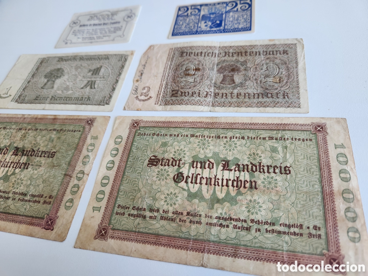 Billetes extranjeros: Lote de 6 billetes de la Rep&uacute;blica de Weimar y Notgeld (Alemania y Austria, 1920-1937)